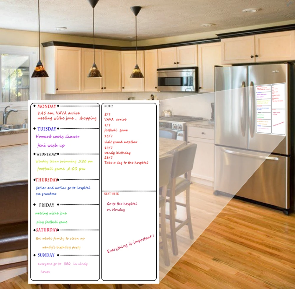 Magnetico Planner Settimanale Bordo per la Cucina Frigorifero Lavagna A Secco Mensile Organizer Per Fare La Lista Notepad Frigorifero Magnetico