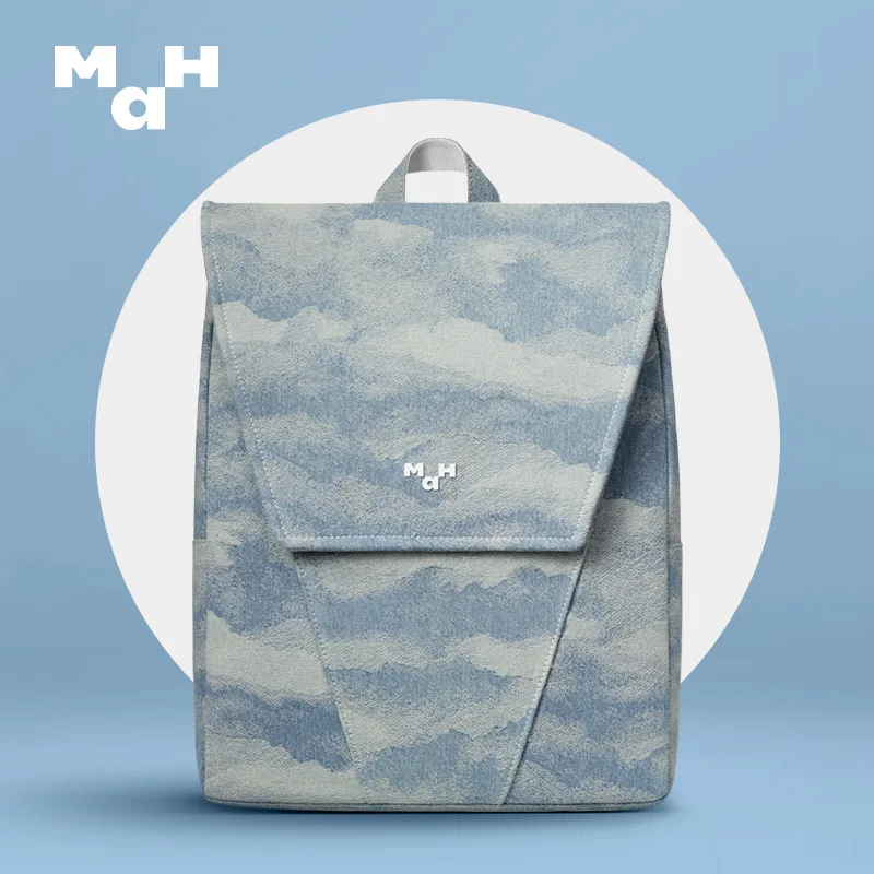 

MAH Denim Jacquard Backpack Women Corrugated Printing School Bag High School Students Large Capacity Laptop Backpack