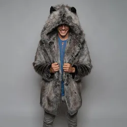 Abrigo de piel sintética con capucha para hombre y mujer, chaqueta informal de manga larga con orejas de oso, 2021