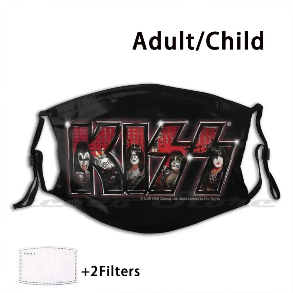 Kus? Rock Music Band-Logo Rood En Zwart Masker Diy Wasbaar Filter Pm2.5 Mond Trending Kiss Kiss Fan Art Kus band Kus