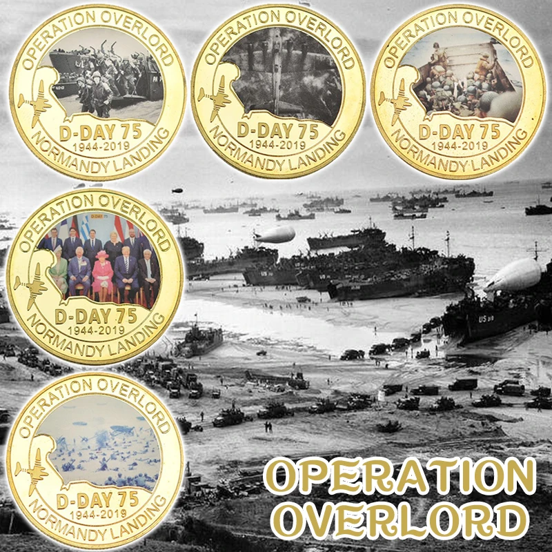 Commemorative Coin 75th Anniversary of the Normandy Landings Gold Planted With Gift Box Gift For Man