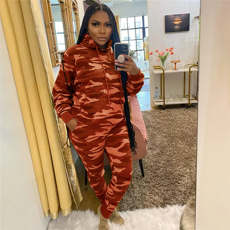 Camouflage Hooded 2 Piece Set Women Tracksuit Autumn Winter Clothes Long Sleeve Top+Pants Joggers Casual Sweatsuit Matching Sets