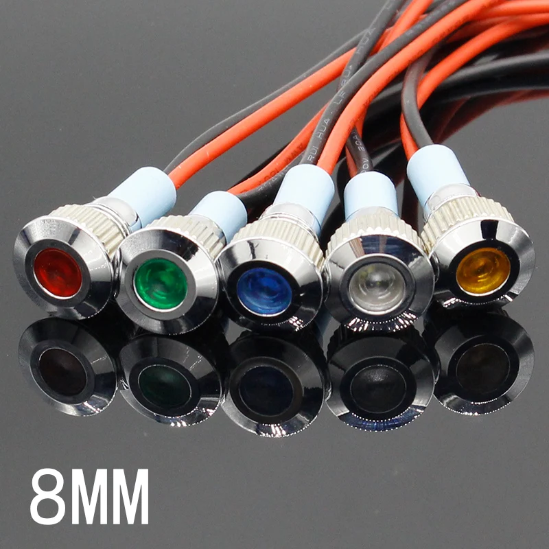 LED Metal Indicator light 8mm waterproof Signal lamp dot LIGHT with wire red yellow blue green white