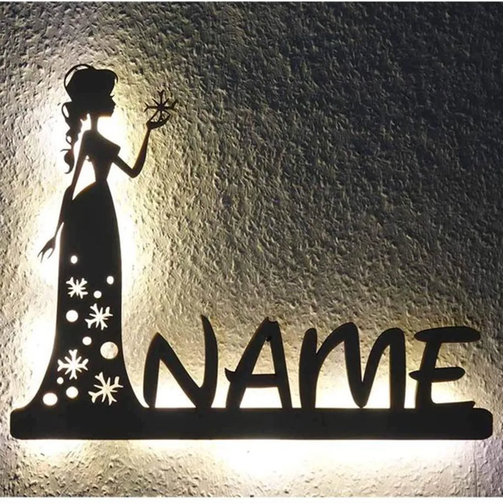 Queen Princess Wall Night Light Personalized Name Sign for Women Girl Room Bedroom Decoration Personalized Custom Wooden Lamp