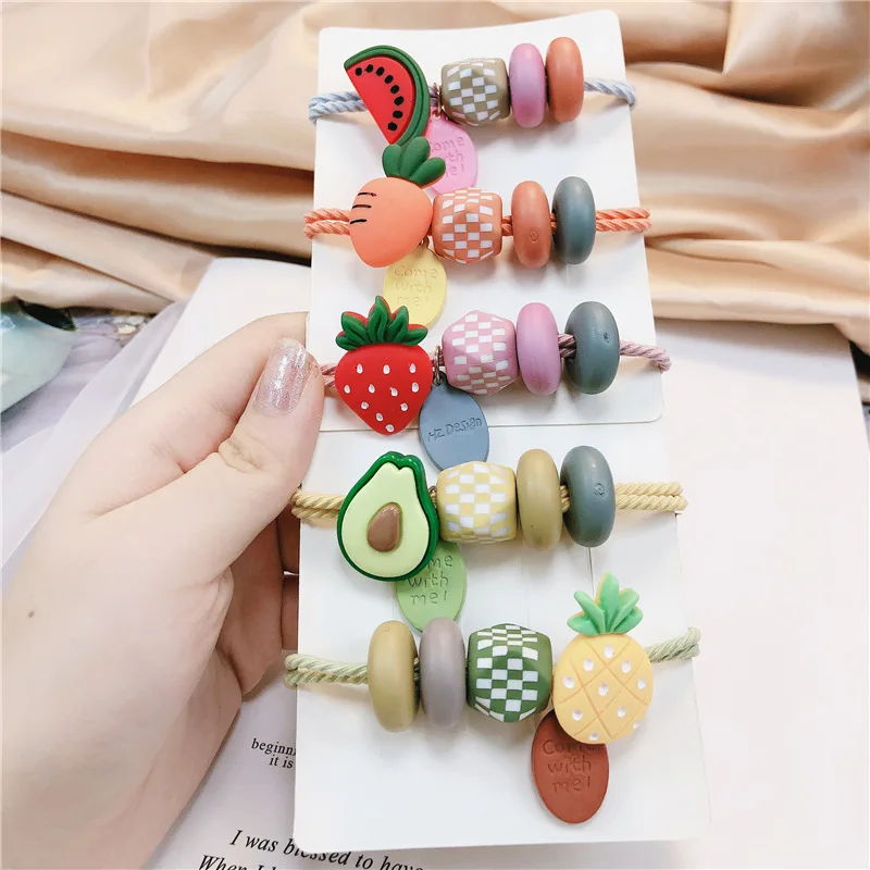 2021 Fashion Flower Women Fruit Avocado Girls Elastic Hair Rubber Bands Accessories for Girls Lady Tie Hair Rope Ring Headdress