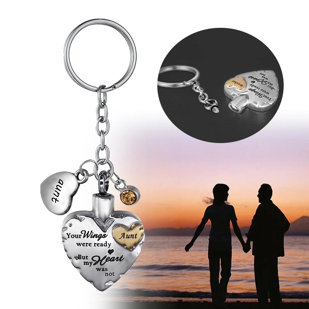 

Heart-shaped keychain pendant man and women pendant Keepsake cremation urn keychain-with velvet packaging bag