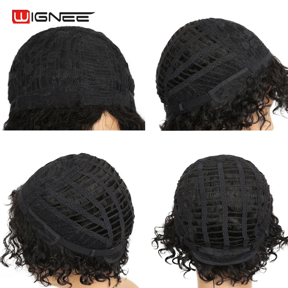 Wignee Natural Human Wig Short Curly Bob Wig 150% Density Kinky Curly Black Hair Brazilian Curly Human Hair Wigs for Black Woman