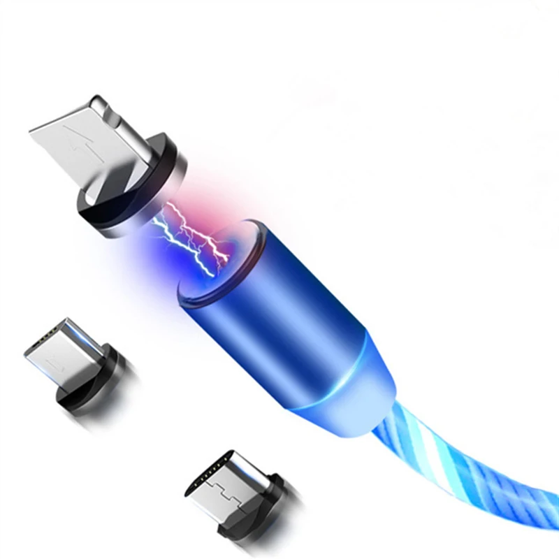 LED الإضاءة شحن سريع المغناطيسي USB نوع C كابل المغناطيسي كابل USB مايكرو شاحن كابل سلك آيفون هواوي سامسونج خط