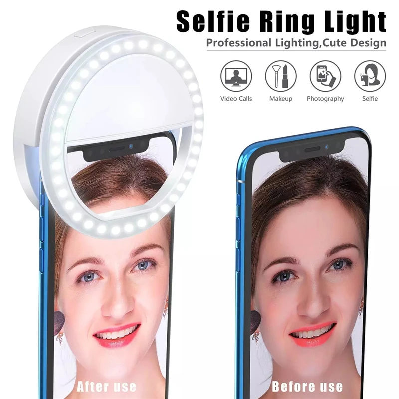 Roreta Mới Flash Vòng LED Selfie Đèn Di Động Điện Thoại Đèn LED Selfie Đèn Dạ Quang Vòng Kẹp Cho Điện Thoại Thông Minh Sống