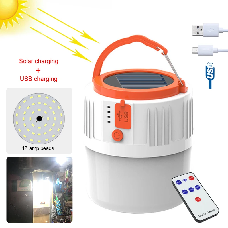 V66 Portable Lantern USB/Solar Charging Light 42W 42 Beads Night Market Tent Lamp Waterproof IP66 Emergency Mobile Camping Power