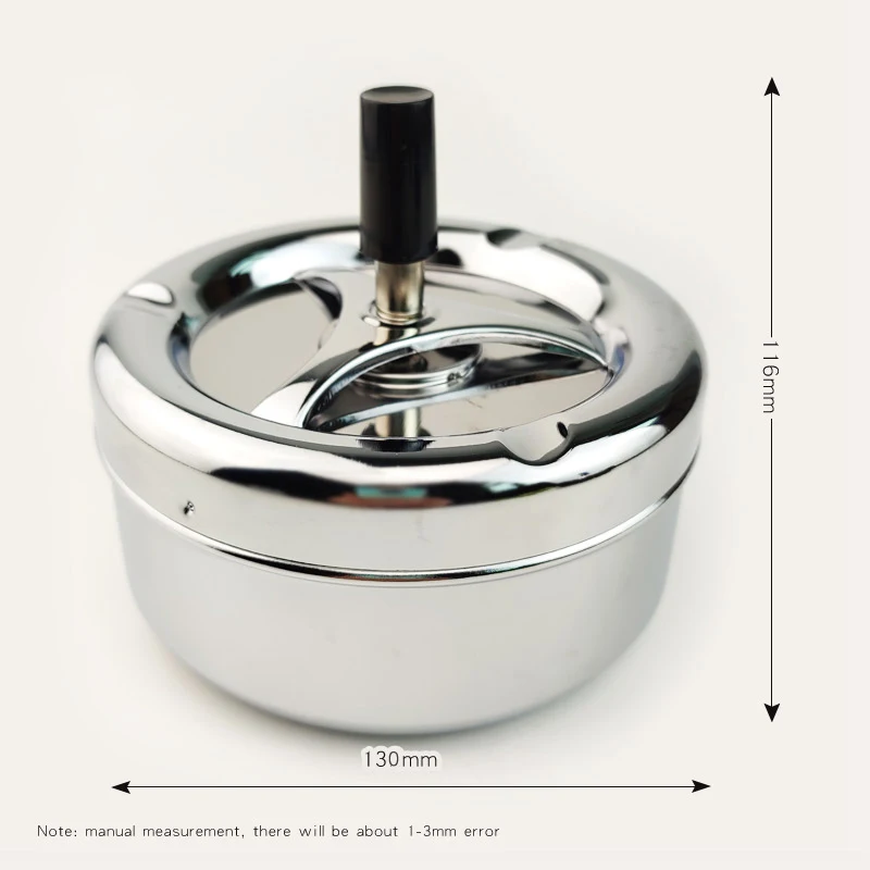 13cm Rotary Ashtray for Office，Hotel，Home Use，Finger Press Automatic Rotation Cleaning Fireproof Sealing Smoking Metal Ashtray