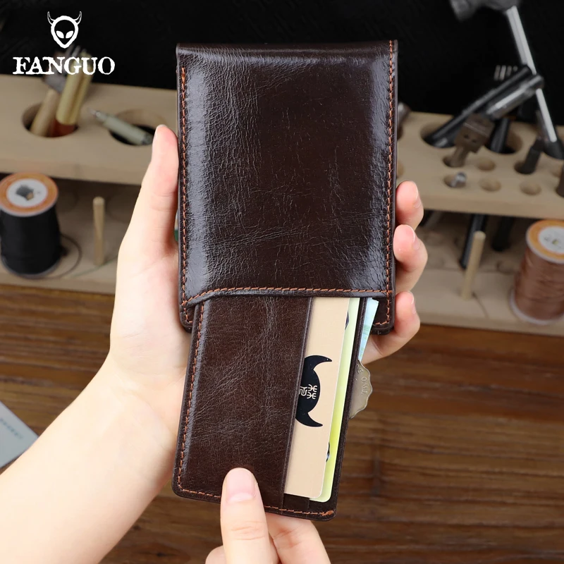 Men\'s Slim Short Wallet Genuine Leather Small Money Purse Retro Thin Wallets For Male With Removable Credit Card Holder Cover