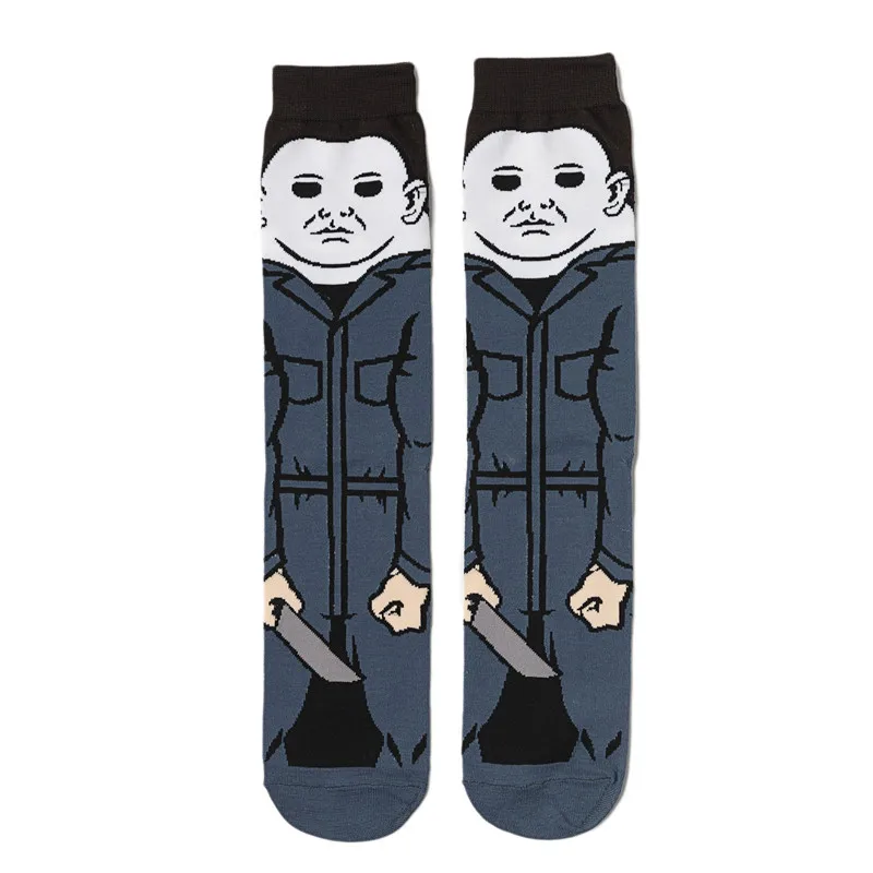 Unisex Cartoon Character Cotton Socks, Halloween, Bruxa, Jason Voorhees, Michael Myers, Pennywise, Cosplay, Criativo, Tripulação, Adulto