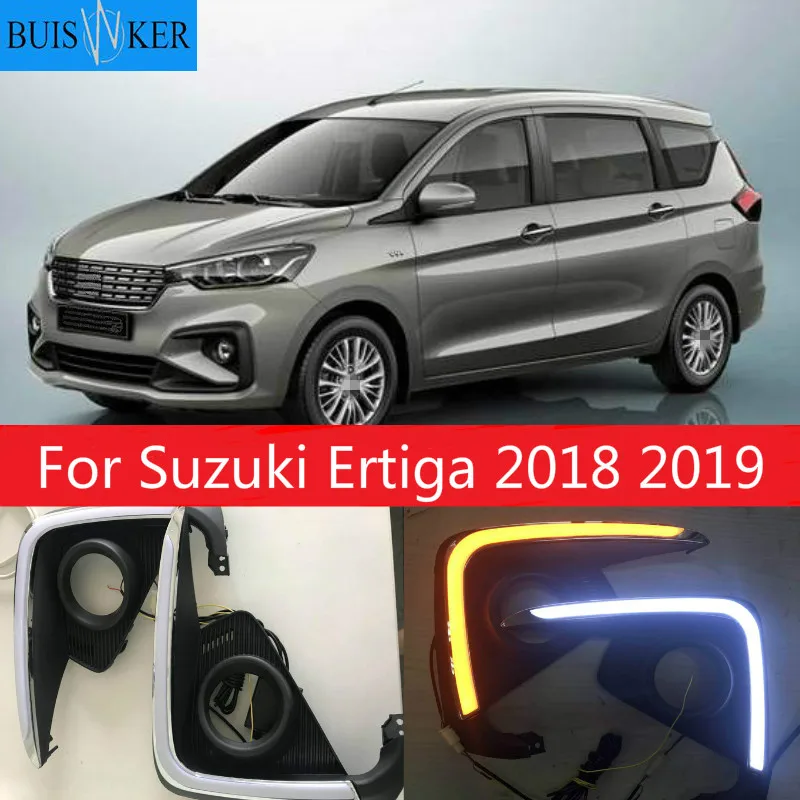 

2Pcs For Suzuki Ertiga 2018 2019 DRL Fog Lamp Cover Headlamp Yellow turn signal LED Daytime Running Light