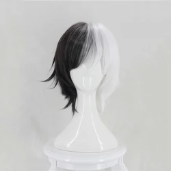 Kyuusaku Yumeno Half Black Half White Short Heat Resistant Synthetic Hair Anime Cosplay Wigs + Wig Cap