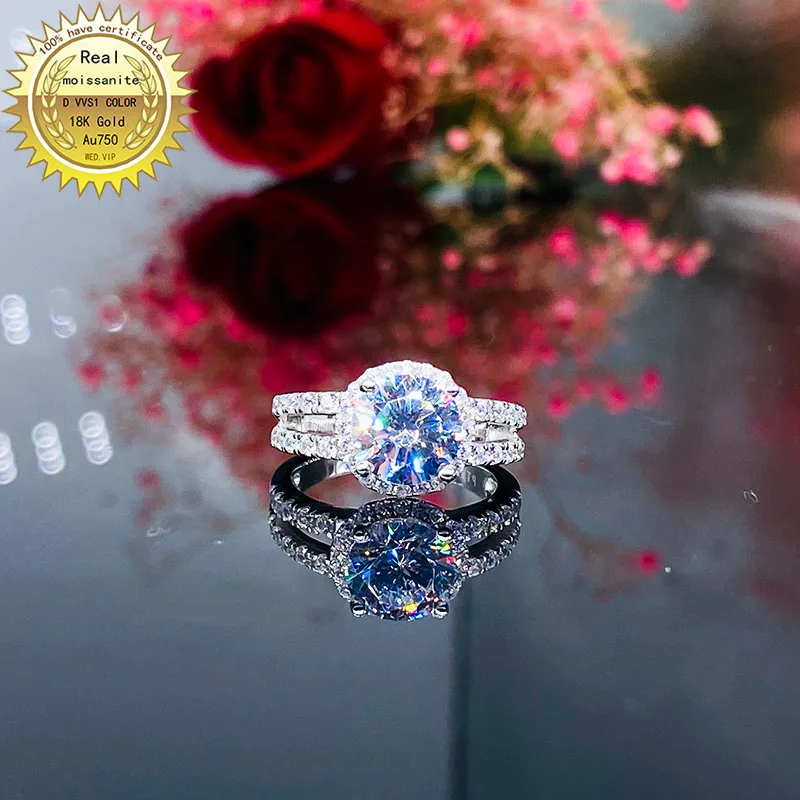 

100% 18K золото 1ct Moissanite АЛМАЗНОЕ КОЛЬЦО D Цвет VVS с национальным сертификатом 017