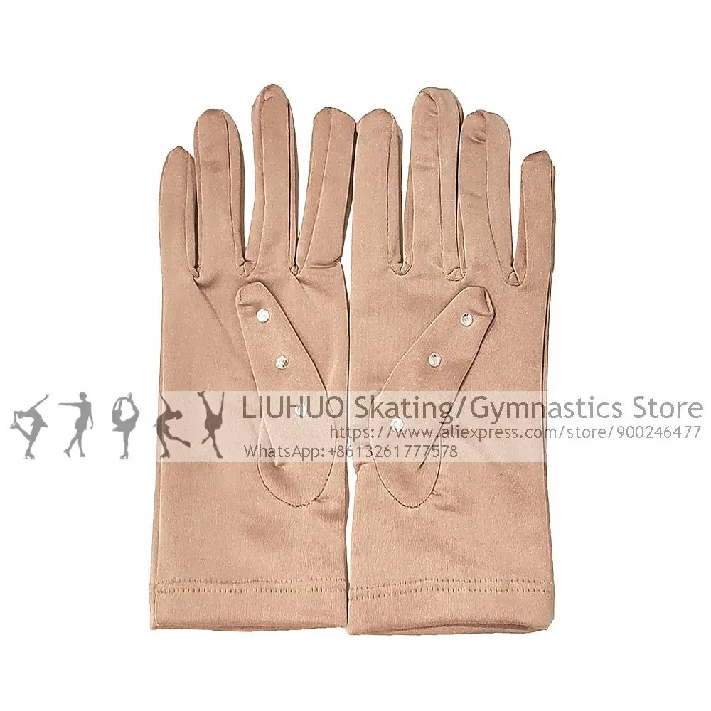 Ice Figure Skating Gloves Girls Skating Performance Wear Lycra Gloves Rhinestones Adult Training Women Competition Accessories