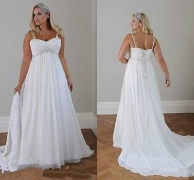 

2023 Modest Plus Size Wedding Dresses Beach Chiffon A Line Spaghetti Straps Lace up Back Simple Elegant Boho Bridal Gowns