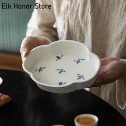 Pure Hand-painted Butterfly Orchid Art Pot Bearing Household Ceramic Handmade Teapot Base Creative Kung Fu Tea Set Dry Tea Tray