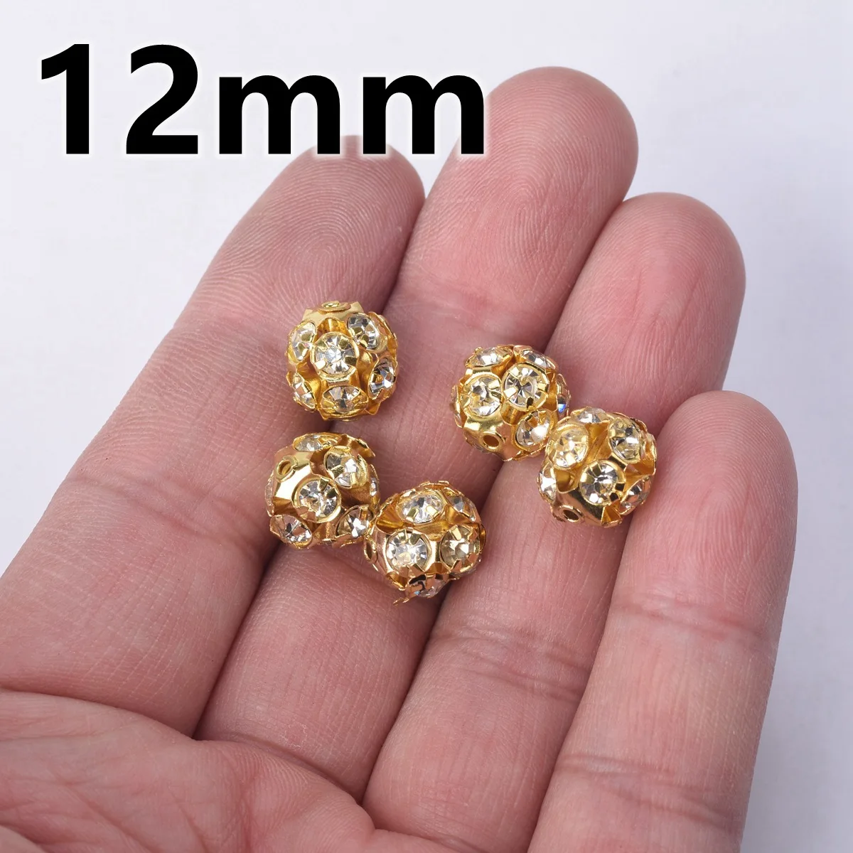 6mm 8mm 10mm 12mm Crystal Glass Rhinestones Ball Plated Gold Color Loose Metal Beads for Jewelry Making DIY Crafts Findings