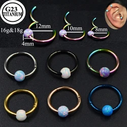 Dreamlee 1Piece G23 18g&16gTitanium Opal Segment Hinged Ring Septum Nose Clicker Piercing Nose Lip Earrings Helix Nose Piercing