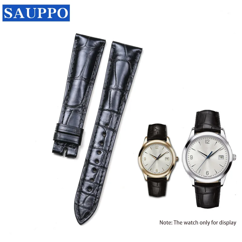 

SAUPPO 20mm Watch Strap Crocodile Leather Suitable for Jaeger-LeCoultre MASTER Sweat Proof Watch Concise Band Black Brown