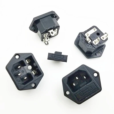 AC power socket plug connector screw fixed trapezoidal female 3 Pin socket C14 socket fuse holder copper AS-07