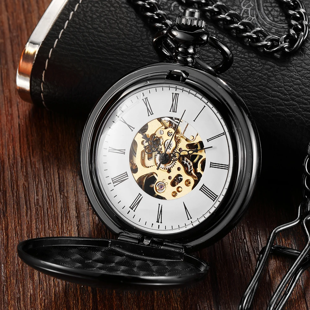 New 2 Sides Open Navidad Christmas Gift Smooth Mechanical Pocket Watch Men Women FOB Hand Wind Double Hunter Roman Numerals