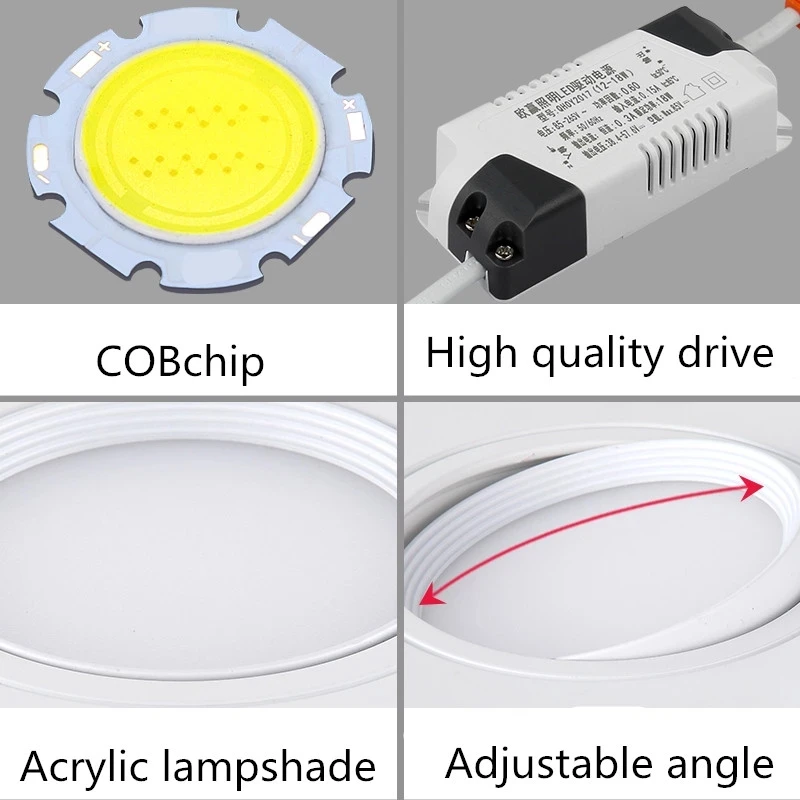 Quadrado brilhante recesso branco preto led pode ser escurecido downlight cob7w 10w 14 20 30wled ponto luz decoração lâmpada do teto AC85-265V