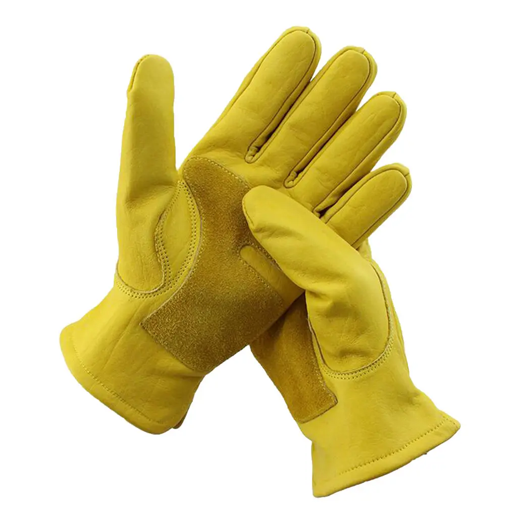 Guantes de motociclista de carreras para hombre, de cuero de vaca, color amarillo