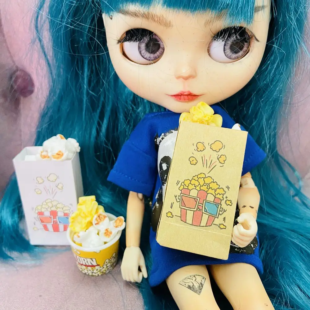 

New 1/6 Scale Miniature Popcorn 1 Bag/Bucket Popcorn Pretend Food for Blyth Barbies OB11 BJD Dollhouse Kitchen Play Toys