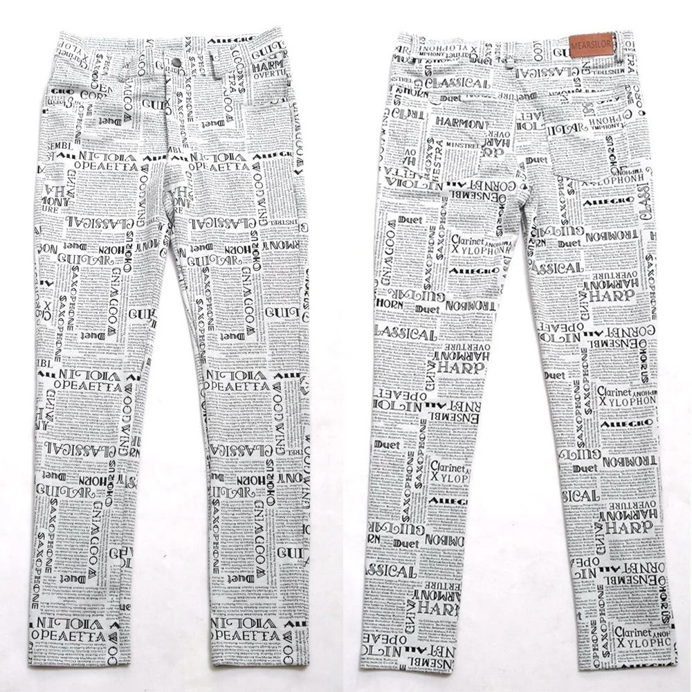 British Thin Soft Skinny Casual Pencil Pants Unique Personality Polyester Cotton Trousers Retro Newspaper Letter Prints Leggings