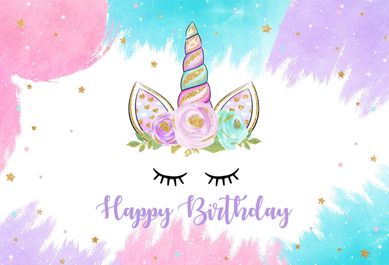 Fondo de unicornio con tema de feliz cumpleaños, Fondo de foto Floral, arcoíris, unicornio, niña, cumpleaños, Baby Shower, decoración de fiesta