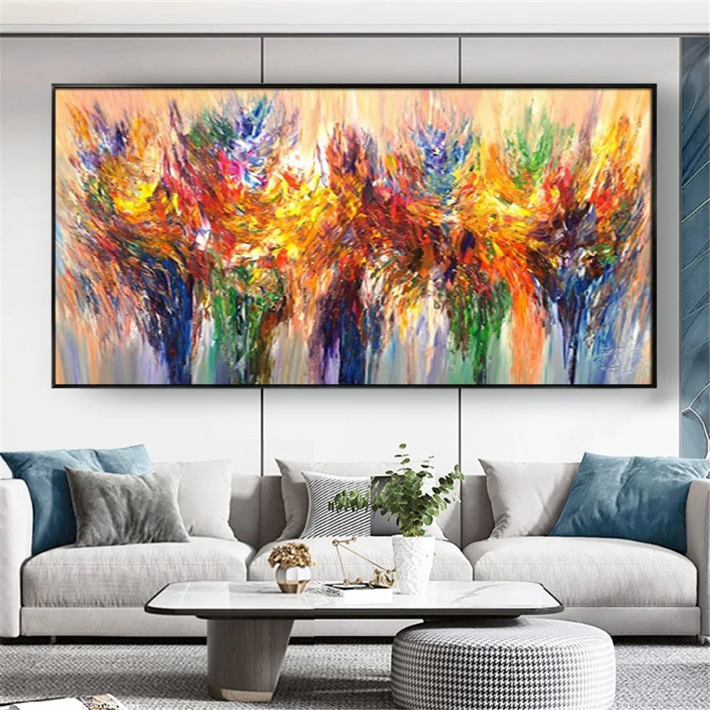 Hand Painted Large Salon Wall Art Abstract Oil Painting Large Fire Flower Wall Paint Canvas Paintings Home Decoration Cuadros