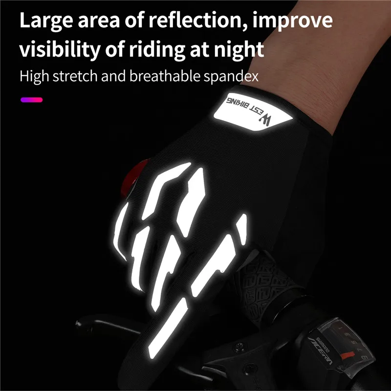 WEST BIKING Reflective Cycling Gloves Touch Screen Breathable Sports Gloves Men Women Bicycle Motorcycle Running Fitness Gloves