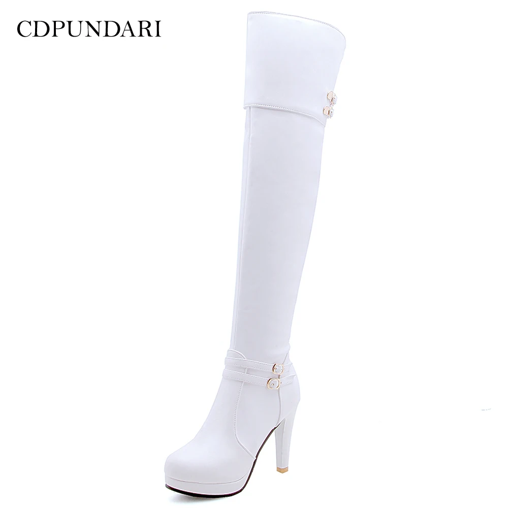 2021 Black High Heels Over The Knee Boots Women Platform Thigh High Boots Spring Autumn Long Boots Shoes Cuissardes Sexy White