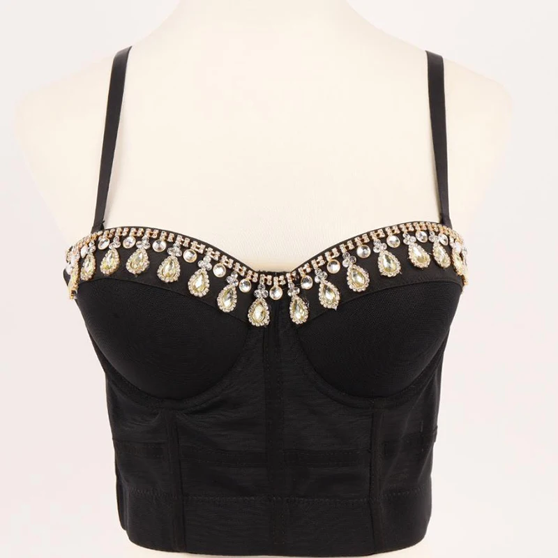 Luxury Rhinestone bustier corset Hand Work crop top women with straps backless tops club bralette bra to wear out plus size