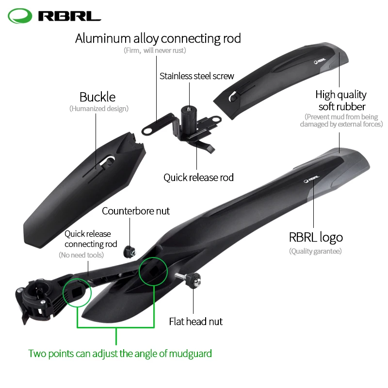 RBRL Bike Mudguard Set MTB Fender E-Bike 26 27.5 29 Mountain Bike TPE Widen Lengthen Quick Release Mud Guards Defender Sets