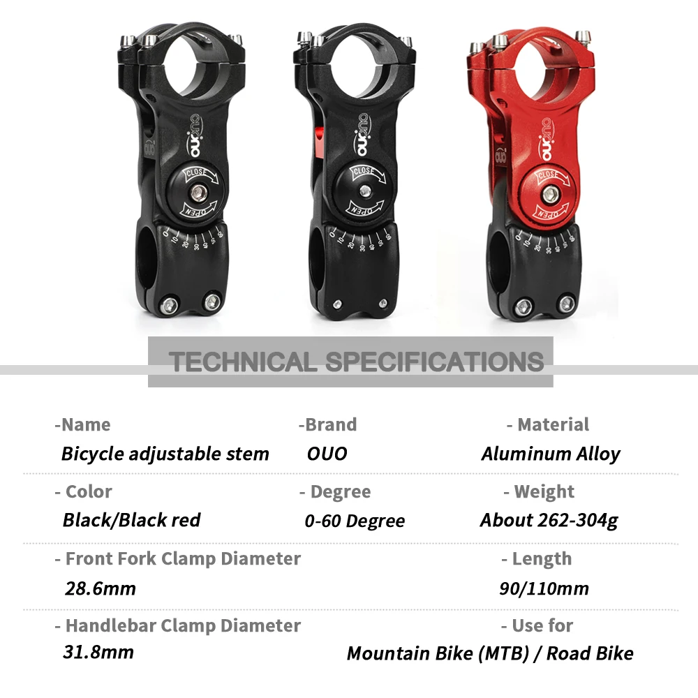 OUO قابل للتعديل دراجة الجذعية دراجة جبلية المقود موسع الدراجة الجبلية الجدول 0-60 درجة الوجبات الجاهزة 31.8 مللي متر الطريق الطاقة للدراجات #5