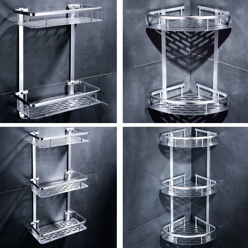 Corner Rack 3 Layer Bathroom Towel Punch Rack Alumimum Bathroom Shelf Wall Mounted Toilet Bathroom Hardware Shelves