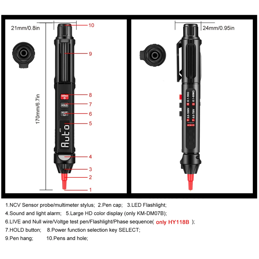 3 in 1 Pen-type Digital Multimeter Color LCD Voice Broadcast True RMS Digital Multimeter Voltage Test Pen Phase Sequences Meter