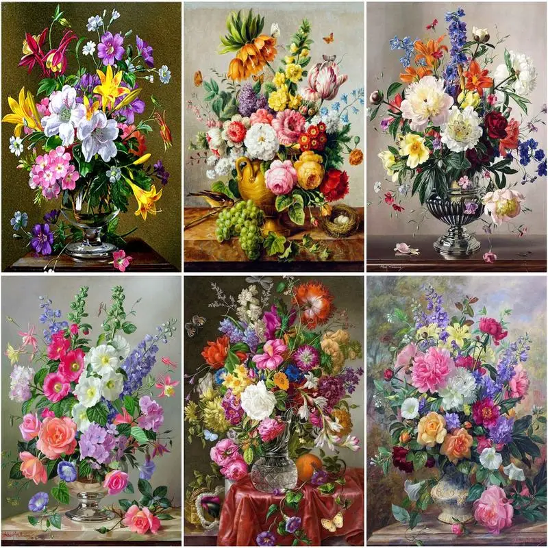 CHENISTORY 60x75cm Frame Picture Painting By Numbers Kits Flowers Acrylic Wall Art Home Decors Coloring By Numbers For Diy Gift