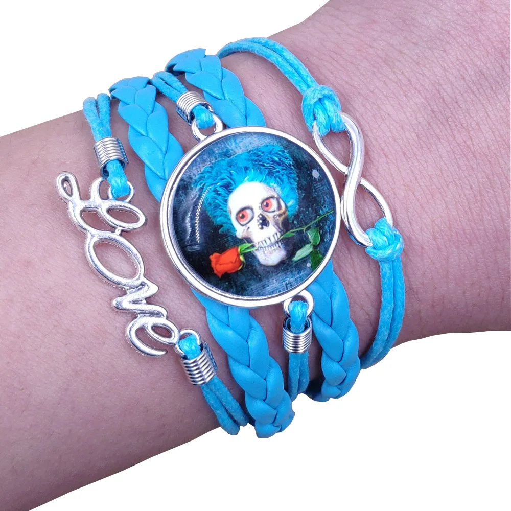 8 Styles Creative Classic Pirate Skull Multilayer Leather Bracelet S Punk Round Time Gem Female Women Birthday Gift AT225-232