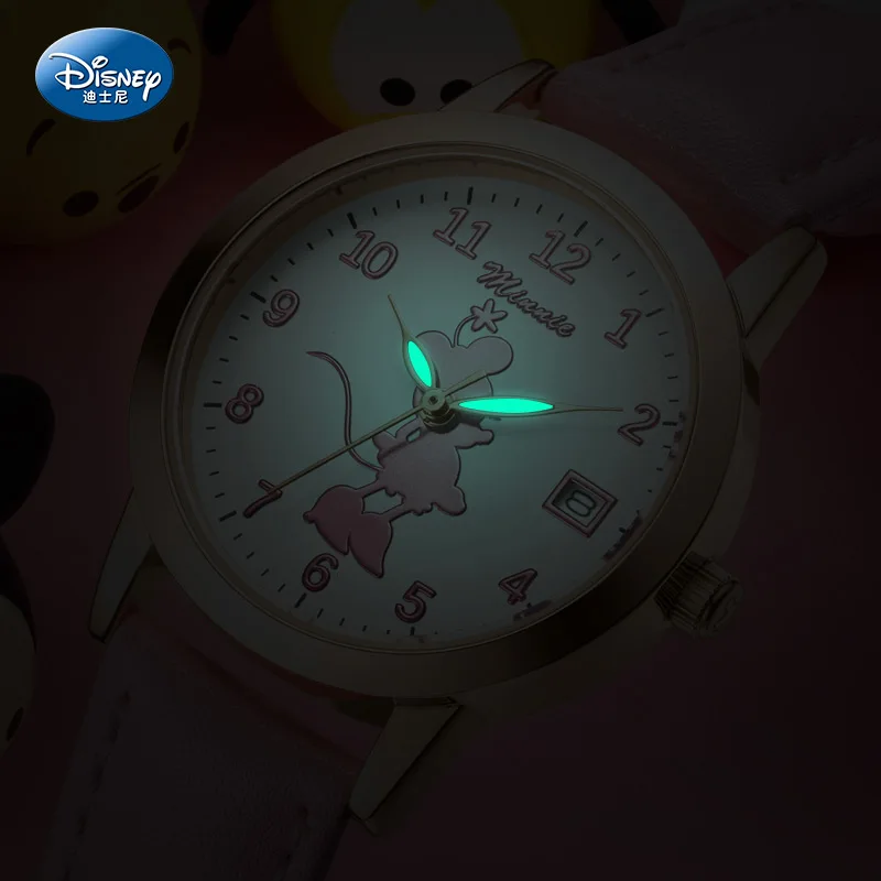 Disney-Reloj de pulsera de cuarzo con diseño de Minnie Mouse para niños y niñas, hermoso accesorio de hora ideal para estudiantes, ideal para regalo