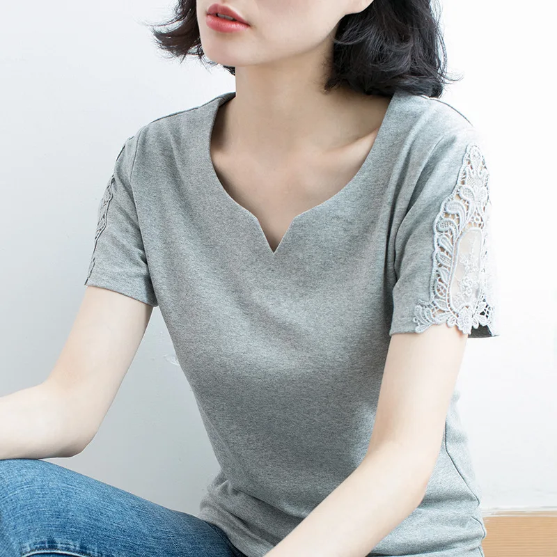 V-Neck Embroidery Hollow Out Summer Tops 2022 Loose T Shirt Women T-Shirt Cotton Tshirt Female Woman Clothes Tee Shirt Femme