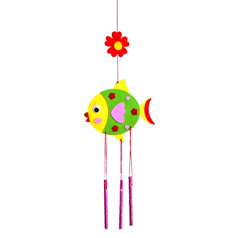 1Pcs Children DIY Wind Chimes Handmade Craft Toy Kits Wind Bell Arts Cartoon Hangings Stickers Kids Windbell Toys For Girls