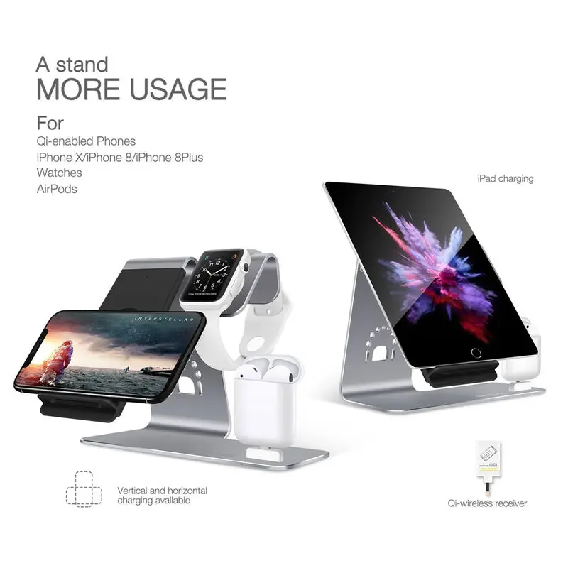 Universal Qi wireless phone charger stand pad for apple watch charger 3 in 1 Charging Dock Station Mount for iPhone 8 Samsung S8