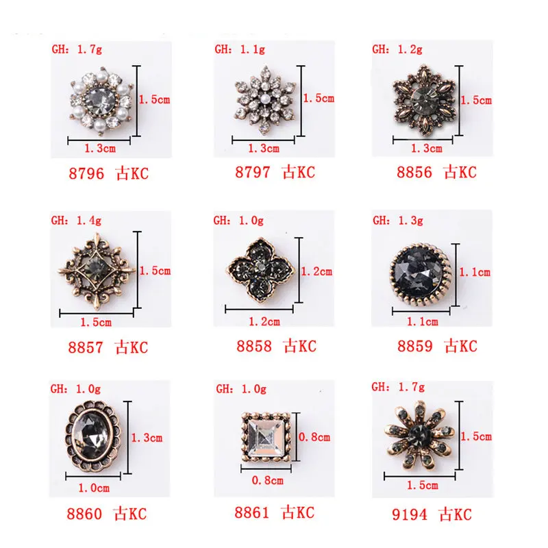 5 Pcs Alloy Rhinestone Buttons Ornaments Jewelry Earrings Choker Hair Bag Brooch Collar DIY Handmade Jewelry Retro Accessories