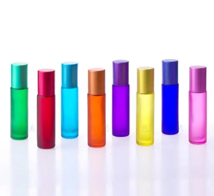 Blue/green/pink/black/amber Mini 10ml Roll On Glass Bottle For Fragrances Essential Oils Stainless Steel Roller Ball Wholesale