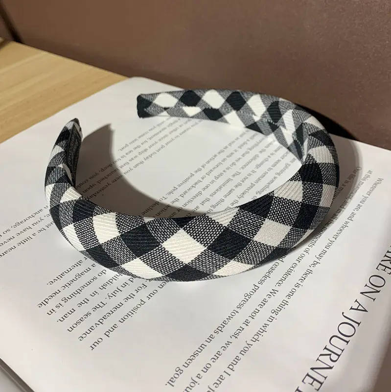 Fabric Plaid Sponge Hairband Colored Headband  for Women Girls Hair Accessories